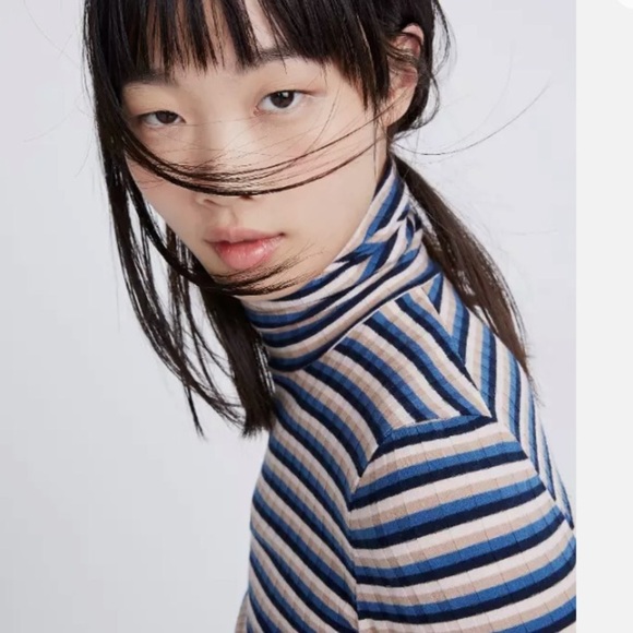 Madewell Fine Ribbed Turtleneck Long Sleeve Small Dark Mediterranean Windmill - Picture 11 of 15